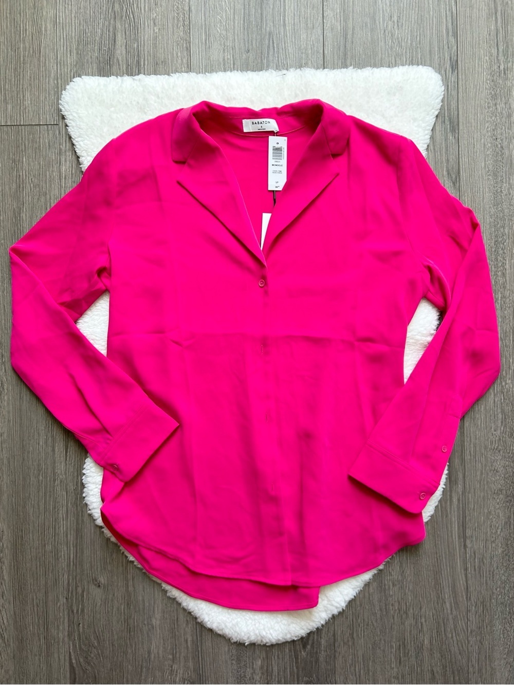 Babaton Eros Bright Pink Monocle Button Blouse NWT